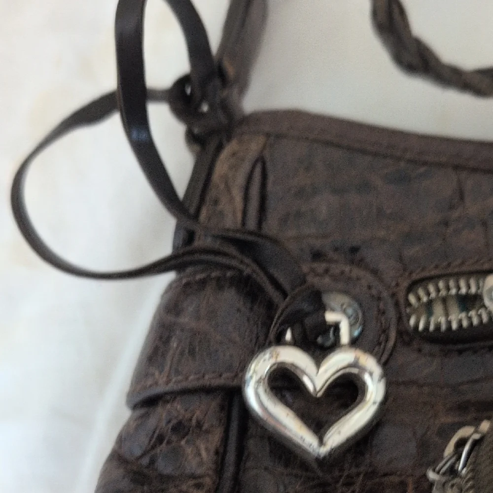 Brighton Dark Brown Croc-Embossed Shoulder Bag